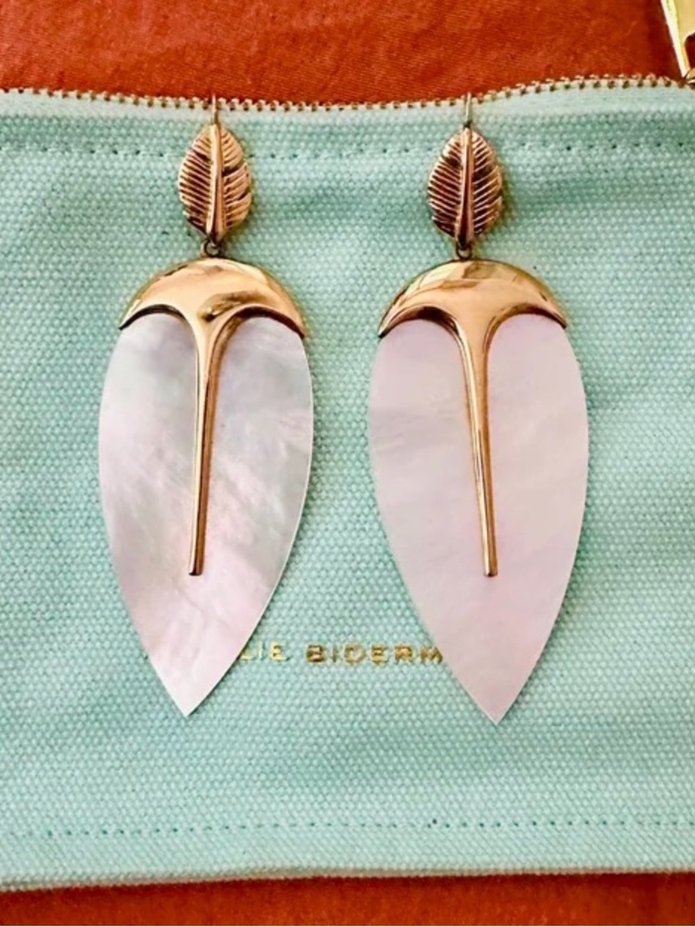NWT Aurelie Bidermann Mother of Pearl Gold Drop Earrings